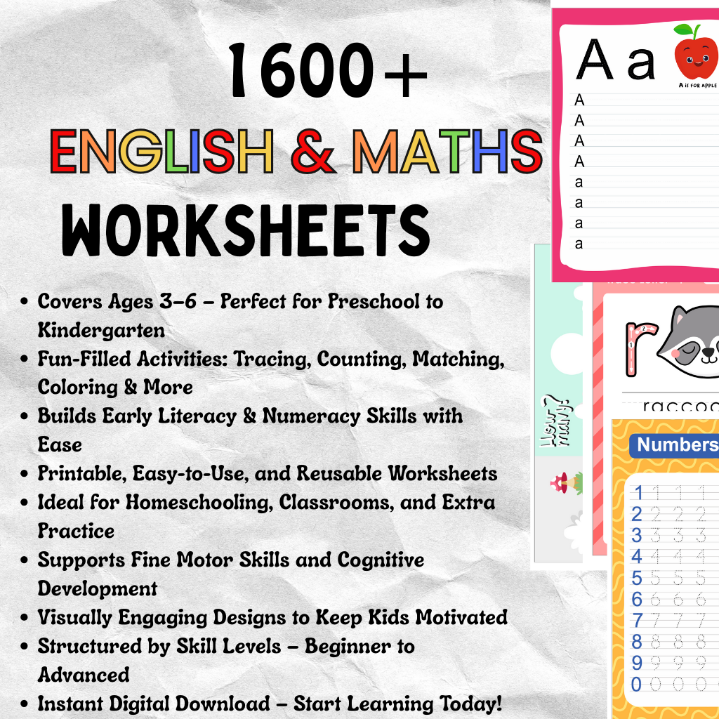 English And Maths Worksheet for kids
